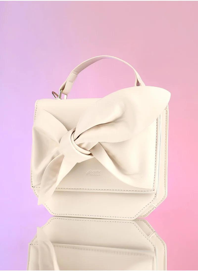 Haute Sauce Haute Sauce Women's The Arc Crossbody Satchel Bag For Casual Wear | Ivory White Colour | One-Size| Magnetic Closure | Vegan Leather Material | Non-Detachable Handle | Bags For Woman & Girls