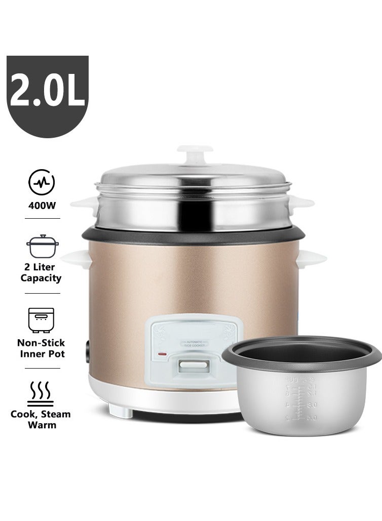 Electric Rice Cooker With Non-Stick Inner Pot, Includes Cook, Steam and Keep Warm Function, Equipped With Non-Stick Inner Pot, Rice Spoon, Plastic Inner Steamer And Measuring Cup, Cool Touch Handle, 2L 400W - Image 1