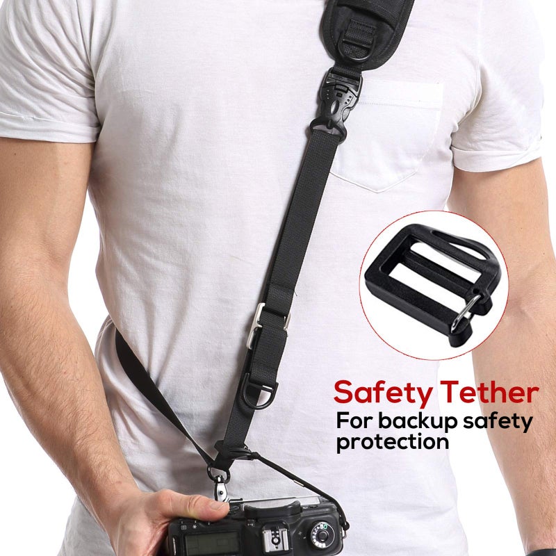 waka Rapid Camera Neck Strap with Quick Release and Safety Tether, Adjustable Camera Shoulder Sling Strap for Nikon Canon Sony Olympus DSLR Camera - Black - Image 5