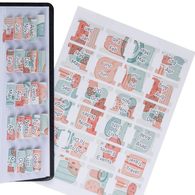 DiverseBee Gold Foil Planner Monthly Tabs, 24 Peel and Stick Laminated Tabs for Notebooks (12 Month Tabs and 4 Blank Tabs), Calendar Monthly Tab Stickers for Planners, Monthly Dividers (Geometric) - Image 1