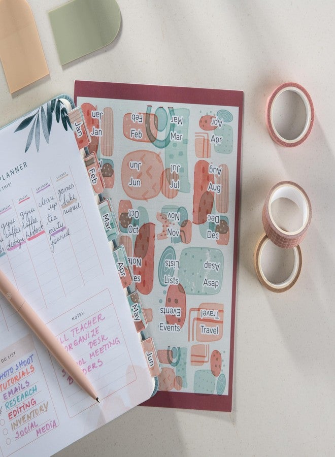 DiverseBee Gold Foil Planner Monthly Tabs, 24 Peel and Stick Laminated Tabs for Notebooks (12 Month Tabs and 4 Blank Tabs), Calendar Monthly Tab Stickers for Planners, Monthly Dividers (Geometric) - Image 2