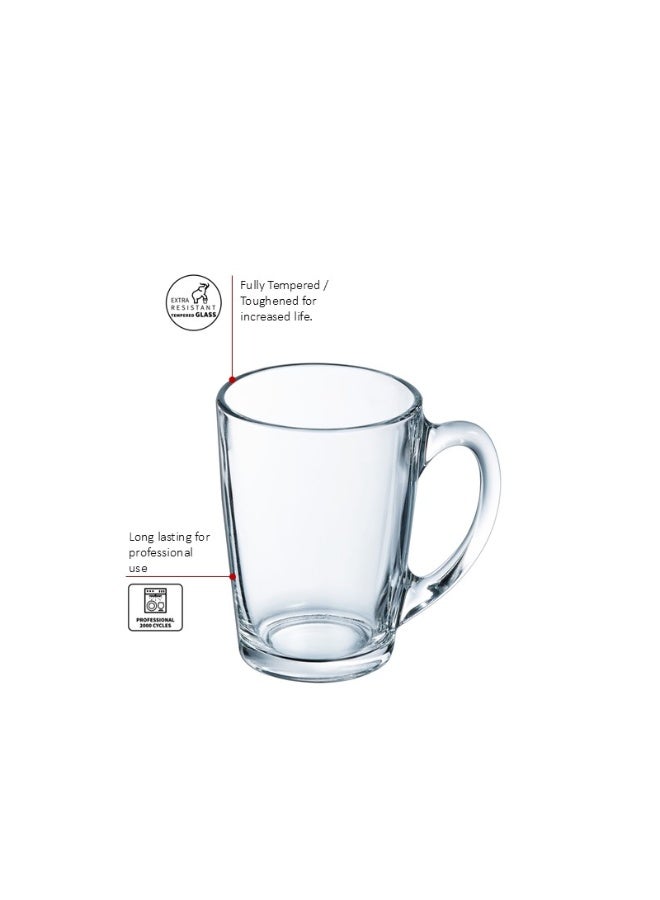 لومينارك كوب زجاج لومينارك نيو مورنينج طقم 6 قطع سعة 32 سنتيلتر – كوب قهوة وشاي من الزجاج المقسى الشفاف للمشروبات الساخنة مثل القهوة، الشاي، الكابتشينو، اللاتيه، الشوكولاتة الساخنة ومشروبات الإفطار – مقاوم للحرارة حتى 130 درجة مئوية، آمن للاستخدام في الميكروويف، زجاج مقسى مقاوم للصدمات للاستخدام اليومي – تصميم شفاف أنيق يبرز لون المشروبات، مقبض مريح وسهل الاستخدام – صناعة فرنسية بجودة موثوقة، مناسب للمنزل، المكتب، المقاهي والمطابخ العصرية والكلاسيكية في السعودية - Image 2