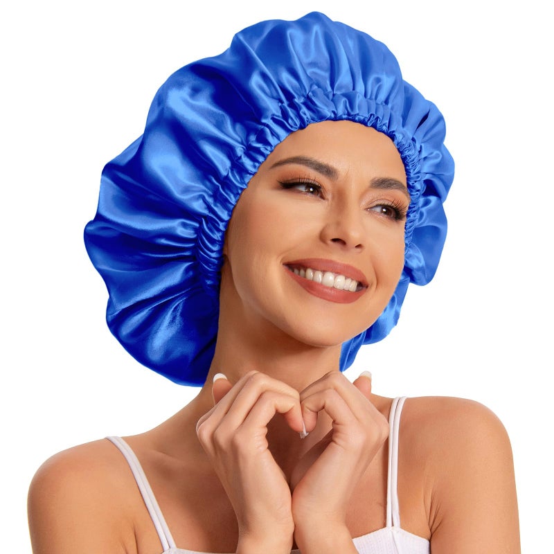 Edoneery Satin Bonnet Silk Bonnet Hair Bonnet for SleepingSlouchy Beanie Hat Satin Sleep Cap for Womens Natural  Curly HairRoyal Blue