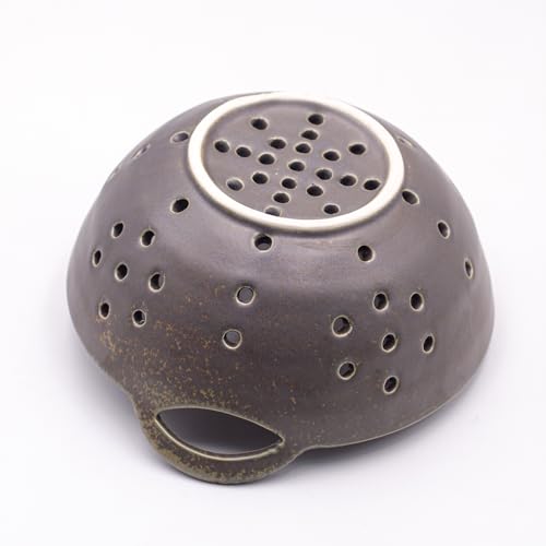 Amitofo 8" Ceramic Berry Colander with Handles, Reactive Glaze Fruit Washing Bowl, Rustic Stoneware Pasta Strainer for Kitchen (Charcoal Grey) - Image 4