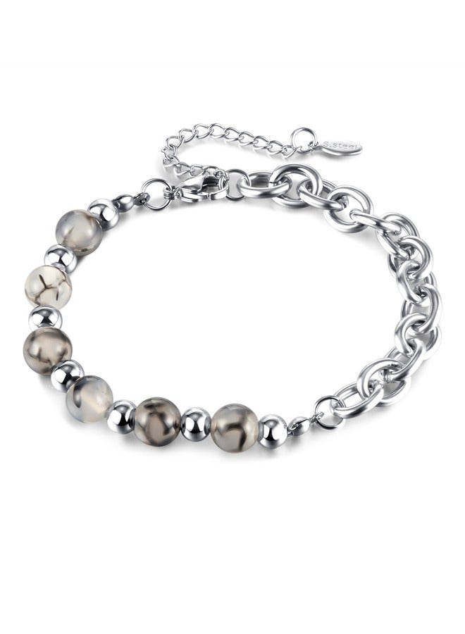 GUSGU Stone Beads Bracelets for Men Women Natural Stone Beaded Bracelet Adjustable Link Chain Bracelet Jewelry Gift for Men 20+4.5cm - Image 1
