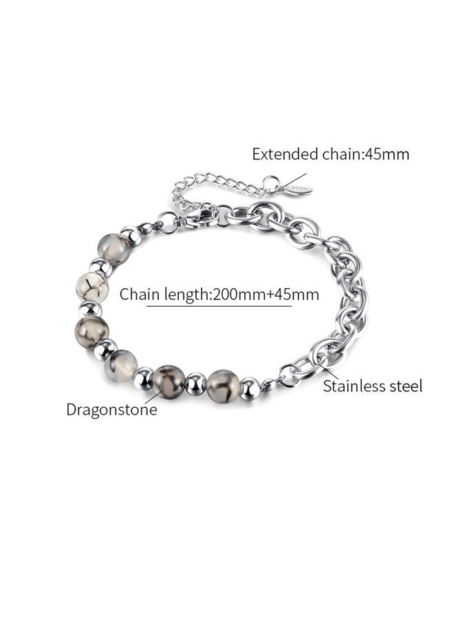 GUSGU Stone Beads Bracelets for Men Women Natural Stone Beaded Bracelet Adjustable Link Chain Bracelet Jewelry Gift for Men 20+4.5cm - Image 2