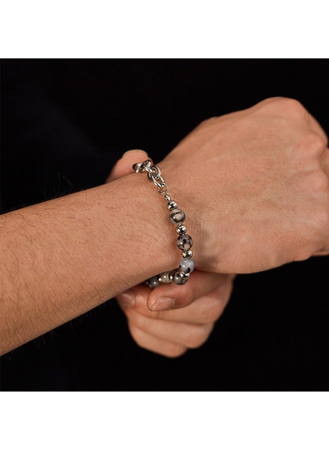 GUSGU Stone Beads Bracelets for Men Women Natural Stone Beaded Bracelet Adjustable Link Chain Bracelet Jewelry Gift for Men 20+4.5cm - Image 4