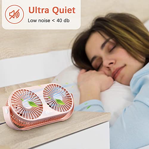 Hoteon Small Table Fan for Home, Portable USB Fan for Office, Double Fan with Dual Modes, 360° Vertical Rotation, 3 Speeds, Strong Wind Desk Fan, Quiet Operation, Gray - Image 3