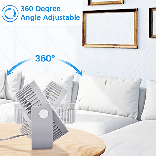 Hoteon Small Table Fan for Home, Portable USB Fan for Office, Double Fan with Dual Modes, 360° Vertical Rotation, 3 Speeds, Strong Wind Desk Fan, Quiet Operation, Gray - Image 5