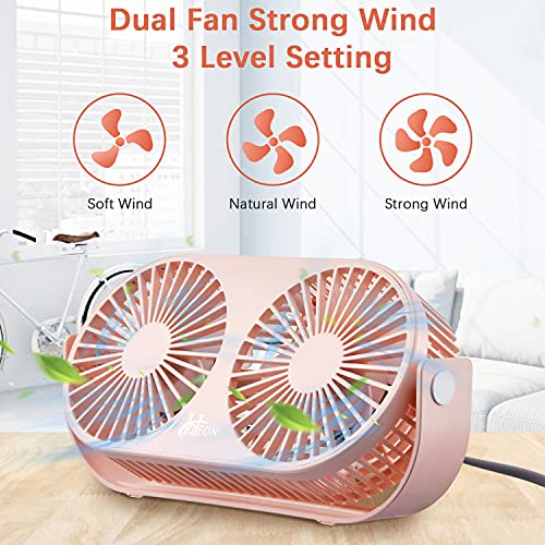 Hoteon Small Table Fan for Home, Portable USB Fan for Office, Double Fan with Dual Modes, 360° Vertical Rotation, 3 Speeds, Strong Wind Desk Fan, Quiet Operation, Gray - Image 2
