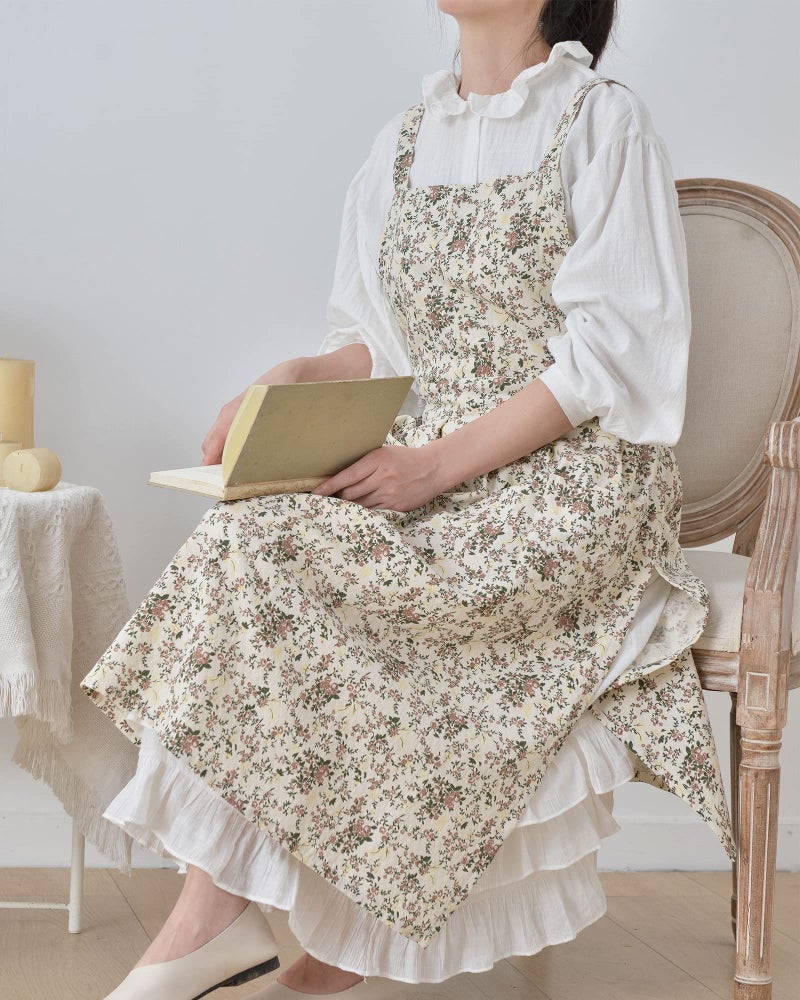 FADUOFA Japanese Cotton Cross Back Apron with Pockets,Fashion Pinafore Dress for Gardening Painting Cleaning Cooking - Image 5