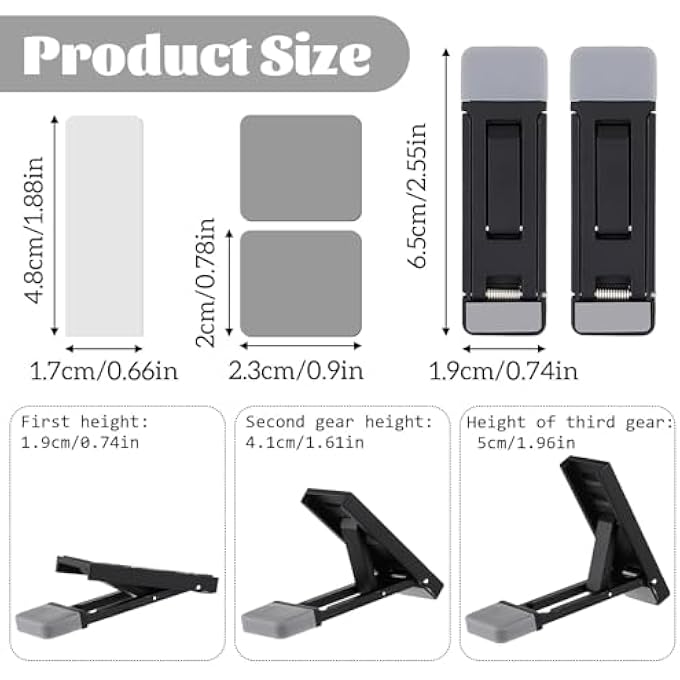 rayihni 2 PCS PORTABLE KEYBOARD RISER, THREE TILT ANGLE ADJUSTABLE FOLDABLE INVISIBLE LAPTOP RISER, ZINC ALLOY MINI LAPTOP STAND, SELF-ADHESIVE KEYBOARD RISER FEET FOR MOST KEYBOARDS (BLACK) - Image 2