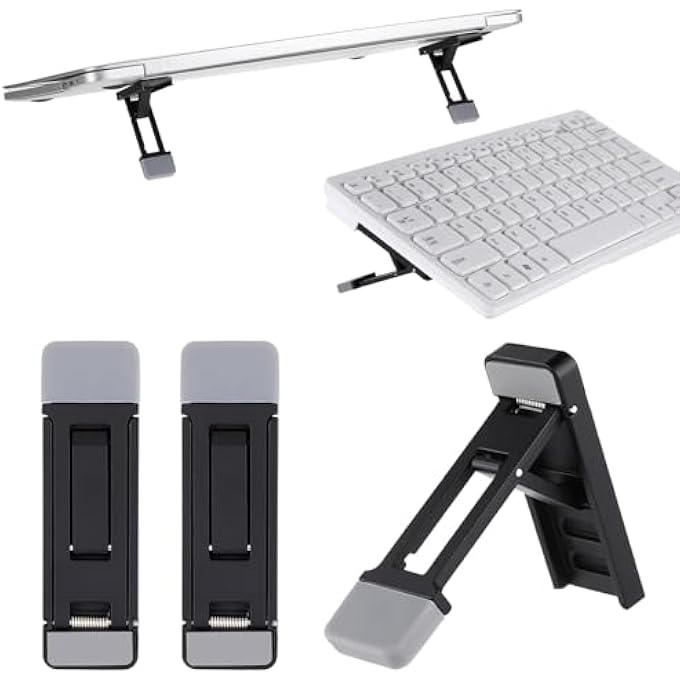 rayihni 2 PCS PORTABLE KEYBOARD RISER, THREE TILT ANGLE ADJUSTABLE FOLDABLE INVISIBLE LAPTOP RISER, ZINC ALLOY MINI LAPTOP STAND, SELF-ADHESIVE KEYBOARD RISER FEET FOR MOST KEYBOARDS (BLACK) - Image 1