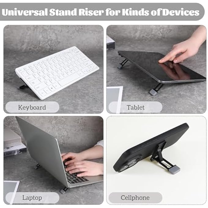 rayihni 2 PCS PORTABLE KEYBOARD RISER, THREE TILT ANGLE ADJUSTABLE FOLDABLE INVISIBLE LAPTOP RISER, ZINC ALLOY MINI LAPTOP STAND, SELF-ADHESIVE KEYBOARD RISER FEET FOR MOST KEYBOARDS (BLACK) - Image 3