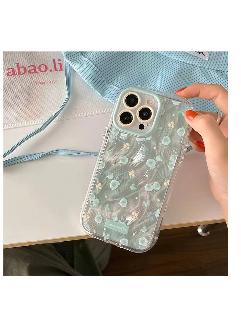 NIBEMINENT Fresh Small Floral Pattern Protective TPU Case Cover For iPhone 14 Pro, Light Green