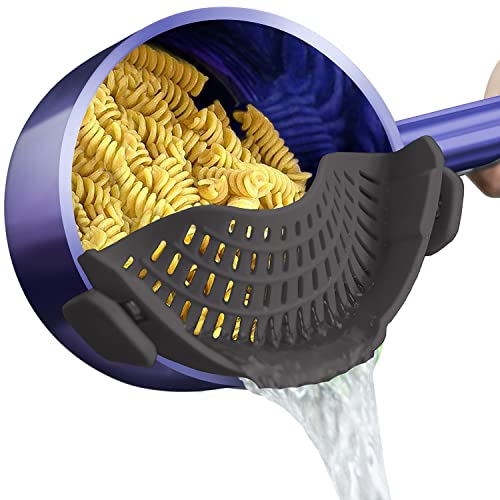 AUOON Clip On Strainer Silicone for All Pots and Pans, Pasta Strainer Clip on Food Strainer for Meat Vegetables Fruit Silicone Kitchen Colander (Gray) - Image 1