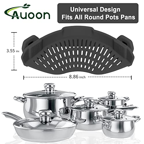 AUOON Clip On Strainer Silicone for All Pots and Pans, Pasta Strainer Clip on Food Strainer for Meat Vegetables Fruit Silicone Kitchen Colander (Gray) - Image 2