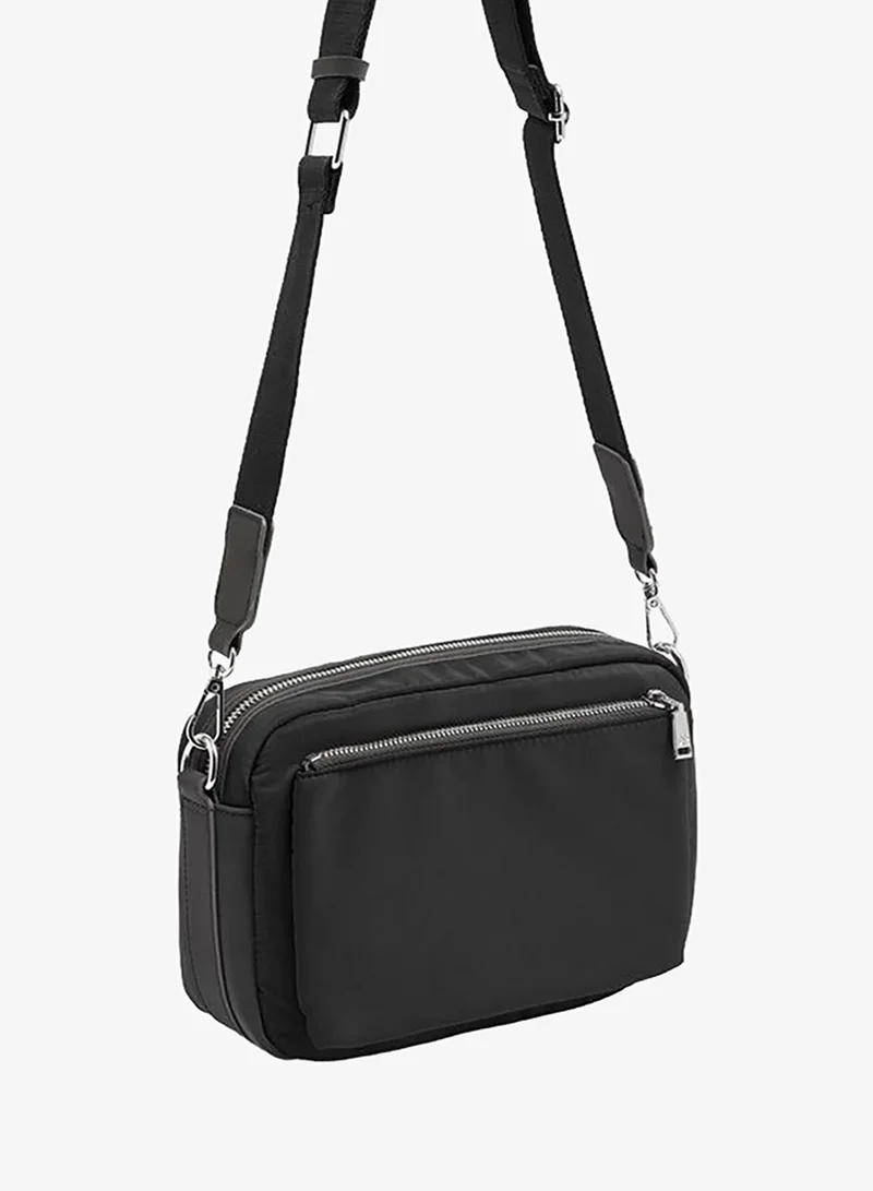 Parfois Black Nylon Crossbody Bag With Exterior Pockets for Women | Best Price UAE