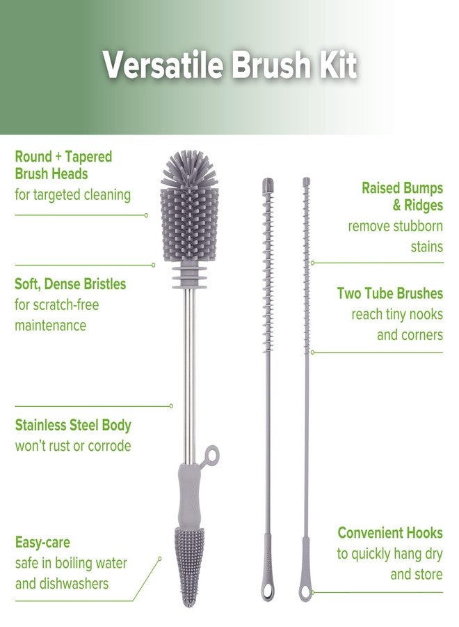 haakaa Silicone Cleaning Brush Kit - SUVA Grey - Bottle Brush for Breast Pumps, Breast Milk Collector, Baby Bottles, Nipples, Breastmilk Storage Bags - Image 4