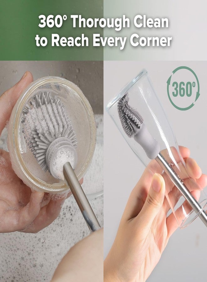 haakaa Silicone Cleaning Brush Kit - SUVA Grey - Bottle Brush for Breast Pumps, Breast Milk Collector, Baby Bottles, Nipples, Breastmilk Storage Bags - Image 3