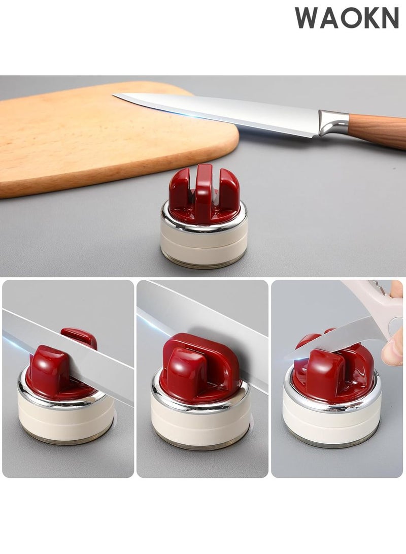 دبليو أيه أو كي أن مبراة سكاكين | مبراة سكاكين جيب متعددة الزوايا ومبراة سكاكين مطبخ بقاعدة شفط | للسكاكين والمقصات والساطور وأدوات الحدائق | مبراة سكاكين (مانعة للانزلاق) (حمراء) - Image 3