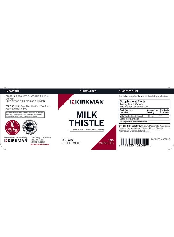 Kirkman Milk Thistle 100 mg - Hypoallergenic | 100 Vegetarian Capsules - Image 2