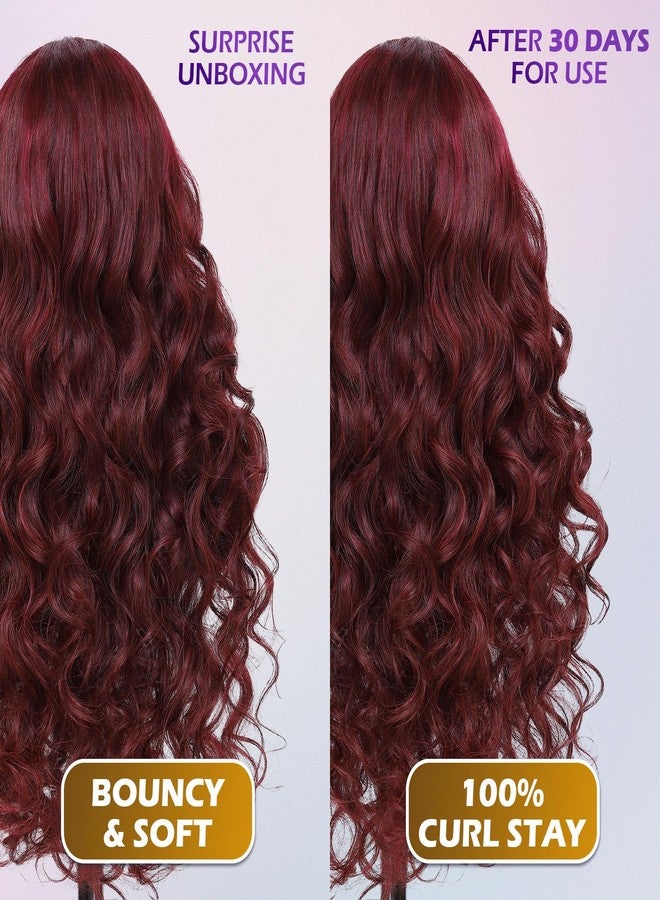 Latasha 28 Inch Red Burgundy Lace Front Wig Synthetic Blend Hair HD Transparent Wig Pre Plucked Pre Cut Deep Curly Glueless HD Lace Wigs for Black Women (99J-Body Wave) - Image 5