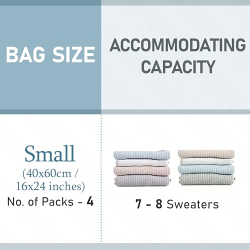 ABOUT SPACE Polyamide Polyethylene Vacuum Compression Bags (4 Pack) with Hand Pump | Small Zip Seal Compression Storage Bags | Heavy-Duty Airtight Reusable Space Saver Luggage Organizer (Blue) - Image 3