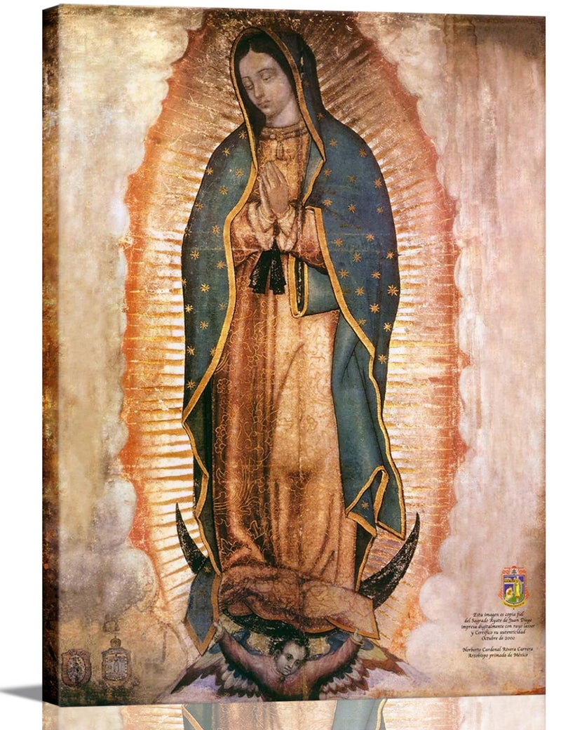 Mexico Our Lady of Guadalupe Portrait Canvas Wall Art Decor Religious Catholic Poster Prints Picture for Altar Living Room Bedroom DecorationLamina enmarcada de Nuestra Seora de Guadalupe