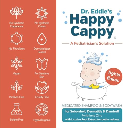 Happy Cappy شامبو وغسول الجسم الطبي هابي كابي لعلاج قشرة الرأس مع مشط - شامبو قشرة الرأس للأطفال، يساعد الرضع على علاج التهاب الجلد الدهني، يقلل من القشور، مختبر من قبل أطباء الجلد، خالي من العطور - 8 أونصات سائلة - Image 3