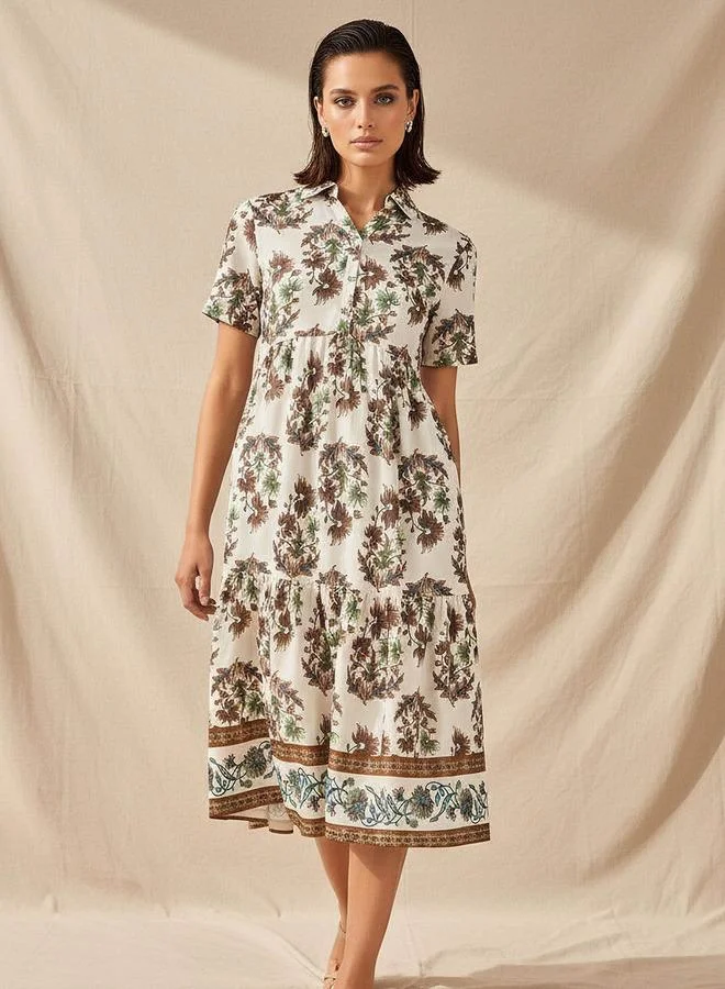 سبلاش فيڤ Floral Print Tiered Women Dress with Pocket