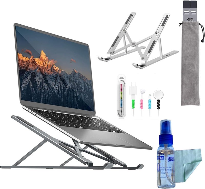 smashtronics Premium Metal Laptop Stand - Foldable, Height Adjustable Aluminum Note Book Stand (Steel Grey) - Image 1