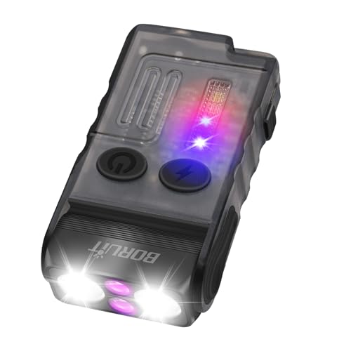 Boruit V20 Small Powerful Flashlight Super Bright with 365nm UV, Red Blue Green Warm Light, 180° Swivels, 110dB Buzzer, Mini Keychain Pocket Rechargeable LED Flashlights Usb EDC Clip Flash Light Black - Image 2