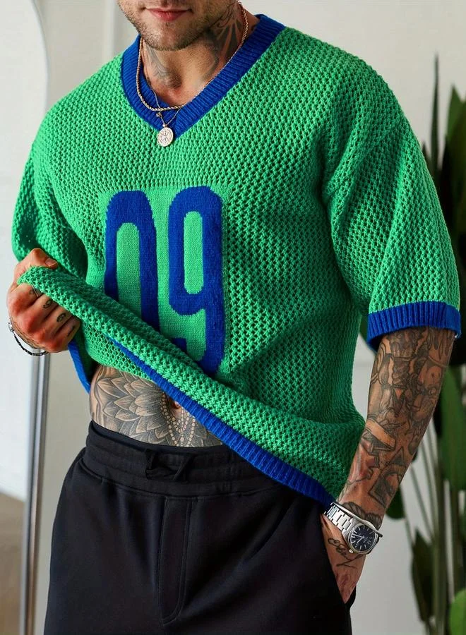 Take Two Men Green Textured Knit T-Shirt