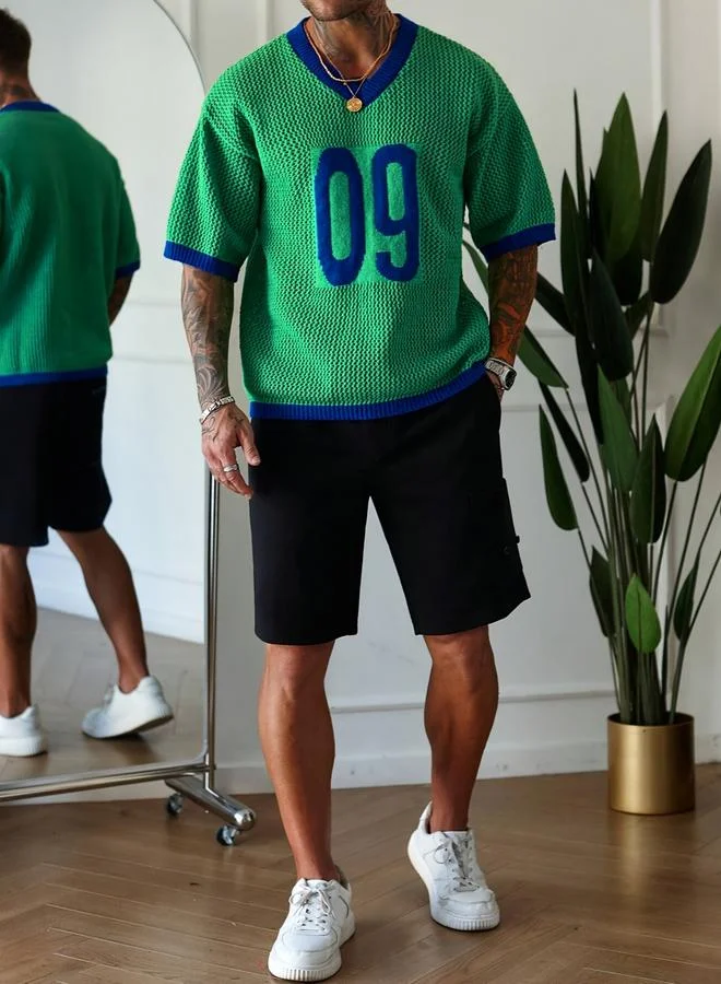 Take Two Men Green Textured Knit T-Shirt