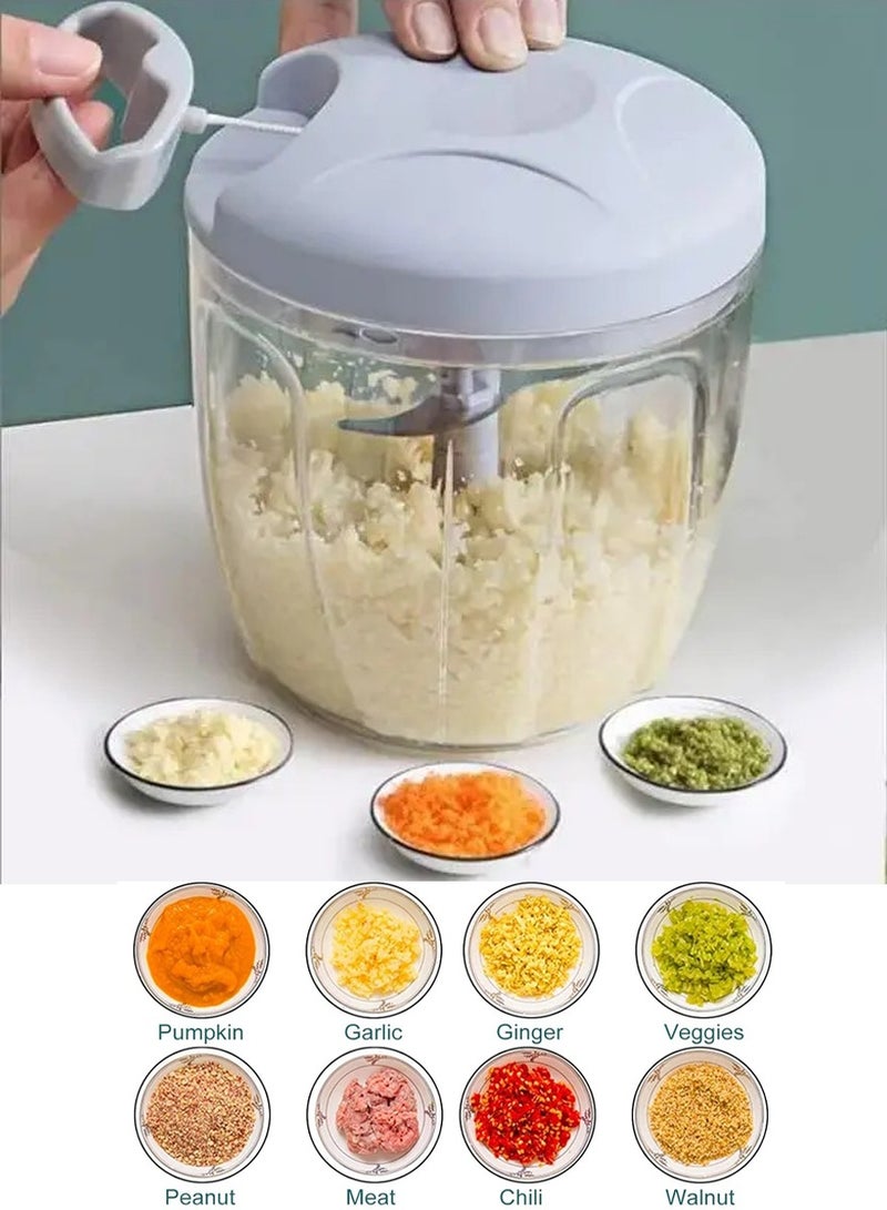 Eotia Multi-Functional Chopper and Vegetable Cutter - 900ml Pull Rope Manual Food Chopper for Cutting and Slicing Vegetables and Fruits, For Mashing and Mincing Nuts, Herbs, Garlic, Ginger, Meat & More - Image 1