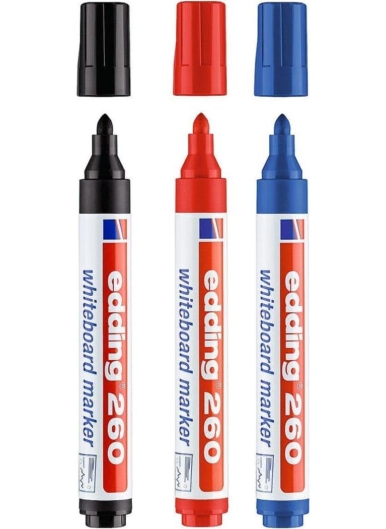 Edding 260 Erasable Whiteboard Marker Whiteboard Marker Set of 3 Red-Blue-Black  - Image 1