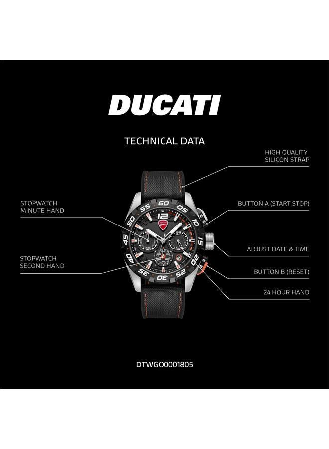 Ducati DT012 Black Dial Black Silicone-Nylon Strap Chronograph Watch for Men - 42mm - Image 5