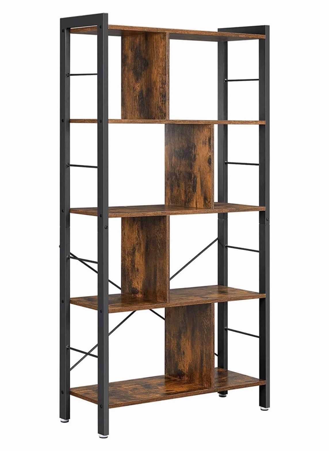 Bookshelf, Living Room Bookcase, Large 4-Tier Storage Shelf, storage rack for Office Study, Industrial Style, Easy Assembly, Steel Frame, Wooden Shelving Display Storage Unit Office Living Room Furniture 