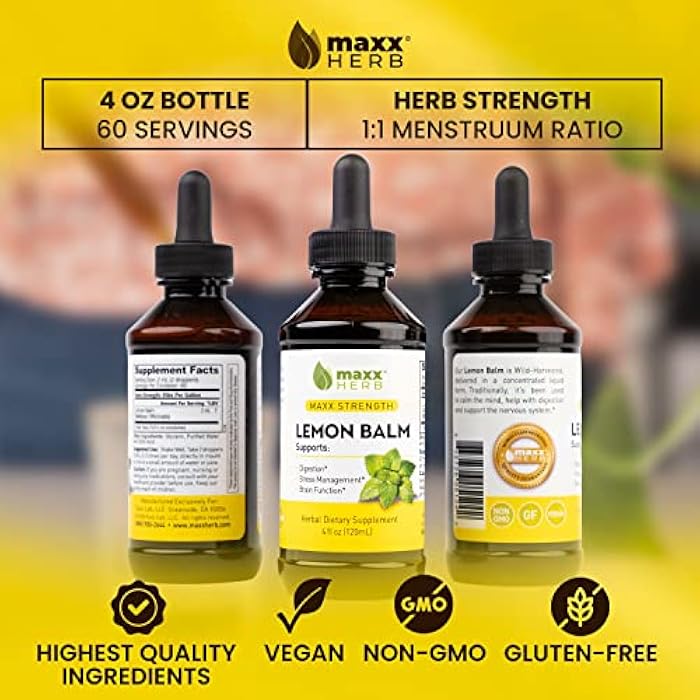 Maxx Herb Lemon Balm Extract - Max Strength Liquid Tincture Absorbs Better Than Capsules or Tea, for Nervous System Support, & Stress Management - Alcohol Free - 4 Oz Bottle (60 Servings) - Image 5