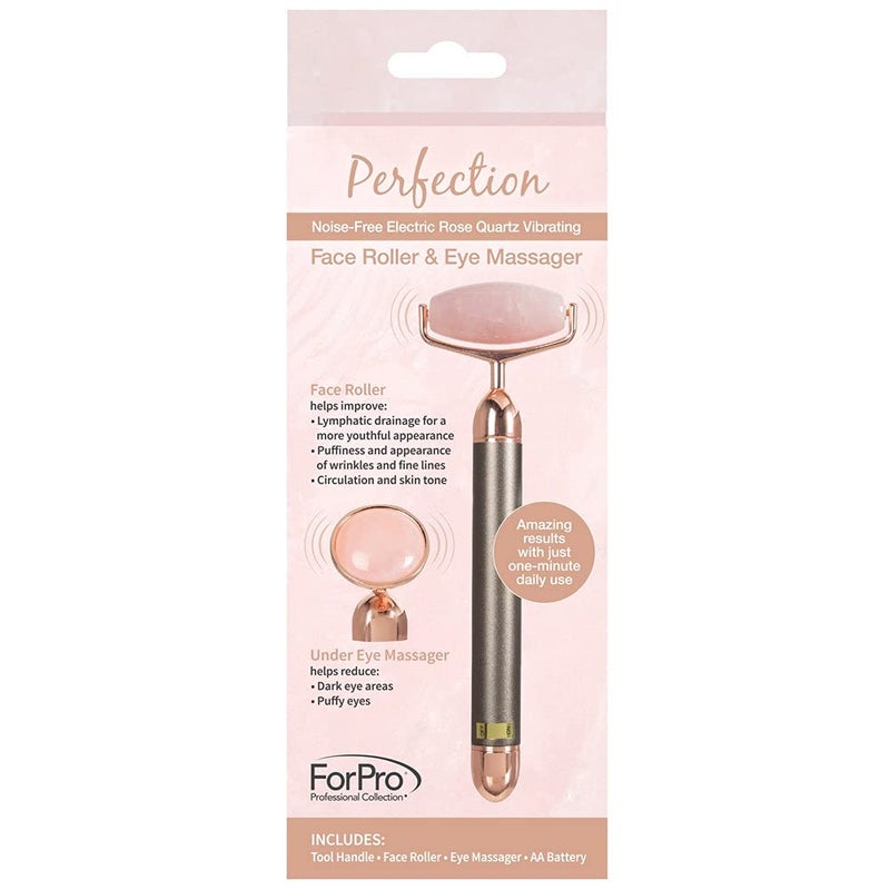 ForPro Professional Collection مجموعة فور برو الاحترافية جهاز تدليك الوجه والعين الكهربائي، 2 في 1 أداة العناية بالبشرة المهتزة، كوارتز الورد - Image 3