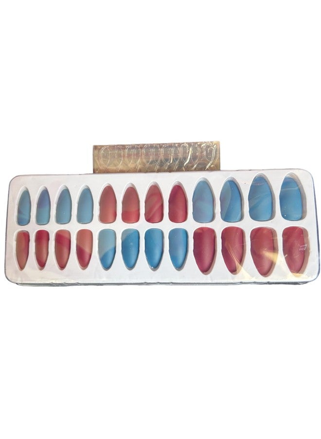 CHRONEX 24Pcs Press on Nails Sets, Short Amond Press on Nails, Matte Acrylic Fake Nails Almond Glue On Nails Press On Fake Nails for Women Girls (Not include Glue) (Pattern -1, Multi -1) - Image 2