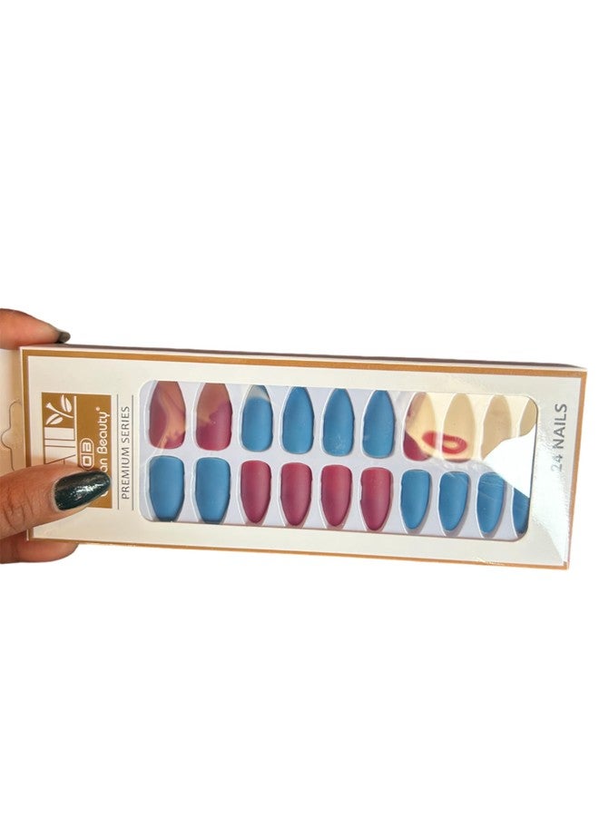 CHRONEX 24Pcs Press on Nails Sets, Short Amond Press on Nails, Matte Acrylic Fake Nails Almond Glue On Nails Press On Fake Nails for Women Girls (Not include Glue) (Pattern -1, Multi -1) - Image 4