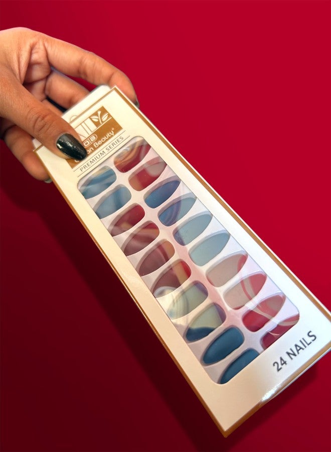 CHRONEX 24Pcs Press on Nails Sets, Short Amond Press on Nails, Matte Acrylic Fake Nails Almond Glue On Nails Press On Fake Nails for Women Girls (Not include Glue) (Pattern -1, Multi -1) - Image 1