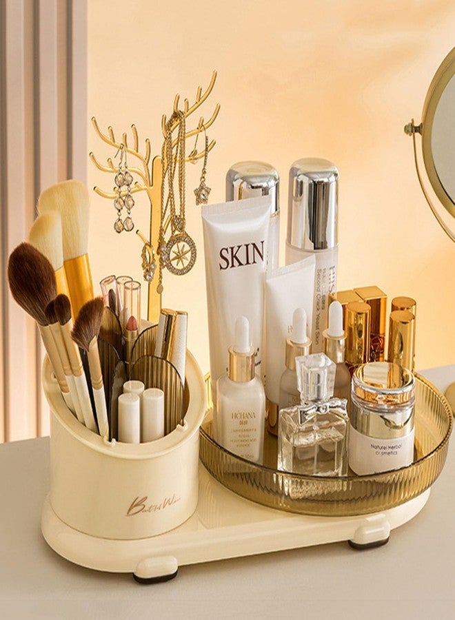 Clefairy Makeup Organiser, 360 Rotating Makeup Organiser, Rotating Compartment 2 In 1 Cosmetic Storage, Makeup Organizer Storage Is Perfect for Dresser, Bathroom, Bedroom - Image 1