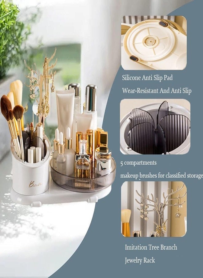 Clefairy Makeup Organiser, 360 Rotating Makeup Organiser, Rotating Compartment 2 In 1 Cosmetic Storage, Makeup Organizer Storage Is Perfect for Dresser, Bathroom, Bedroom - Image 2