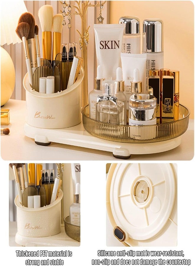 Clefairy Makeup Organiser, 360 Rotating Makeup Organiser, Rotating Compartment 2 In 1 Cosmetic Storage, Makeup Organizer Storage Is Perfect for Dresser, Bathroom, Bedroom - Image 3
