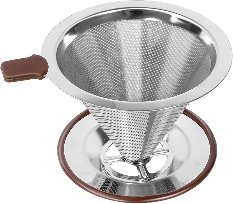 RealPero Pour Over Coffee Dripper, Reusable Paperless Coffee Filter,Professional Stainless Steel Drip Cone Brew Coffee Strainer,Upgraded Double Micro Mesh Filter with Cup Stand,1-4 Cup - Image 1