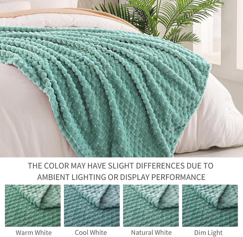 Extra Large Soft Fleece Throw Blanket, 50x70 Inches Stylish Jacquard Throw Blanket for Couch, Fuzzy Cozy Lightweight for All Seasons, Celadon - Image 3