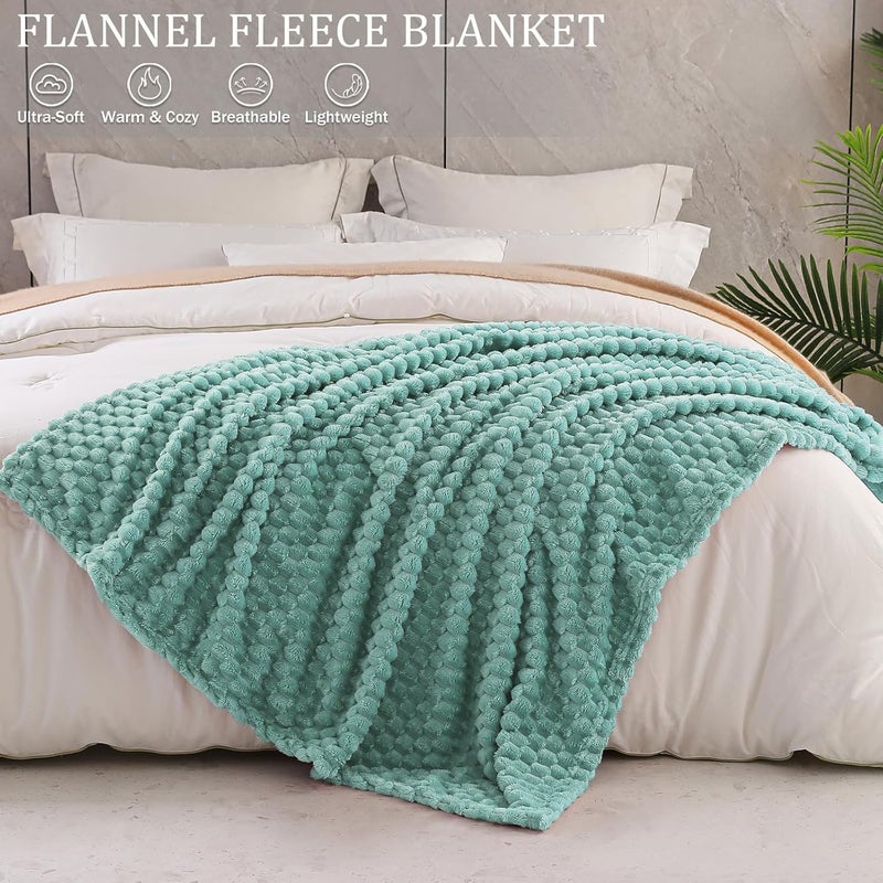 Extra Large Soft Fleece Throw Blanket, 50x70 Inches Stylish Jacquard Throw Blanket for Couch, Fuzzy Cozy Lightweight for All Seasons, Celadon - Image 2